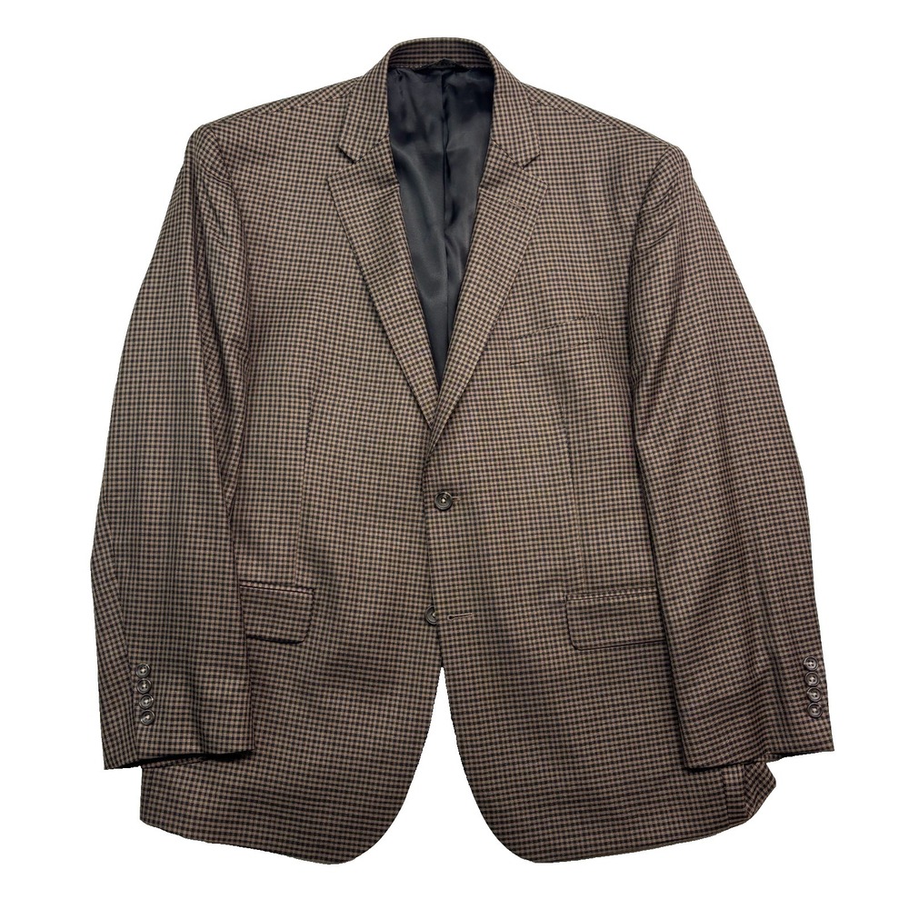 Jos A Bank 46R Brown Black Gingham Blazer‎ Jacket Sport Suit Coat Silk Wool